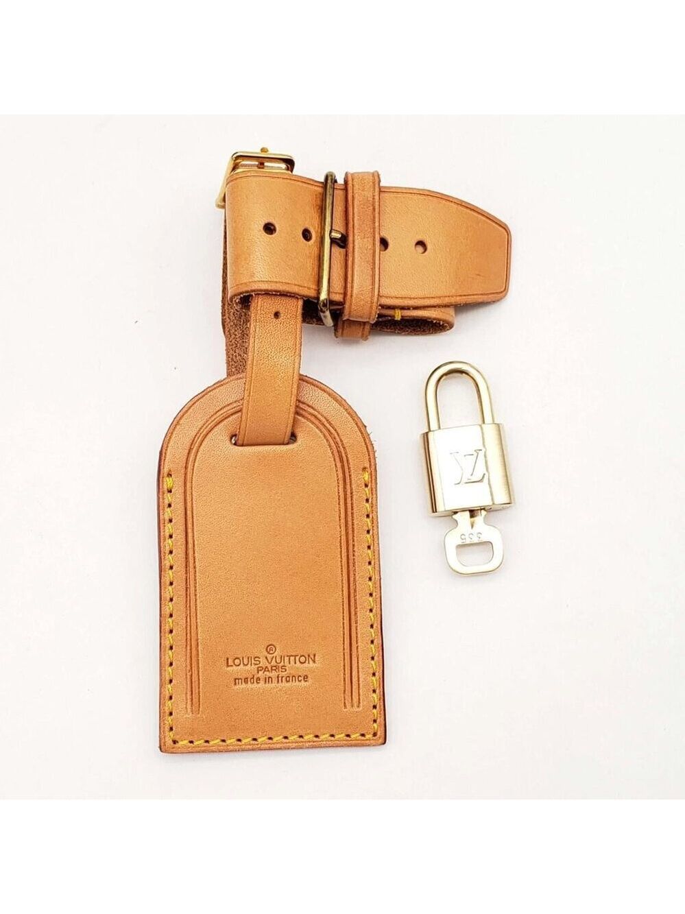 Authentic Louie Vuitton Luggage tag & Gold Lock & Key 112625
